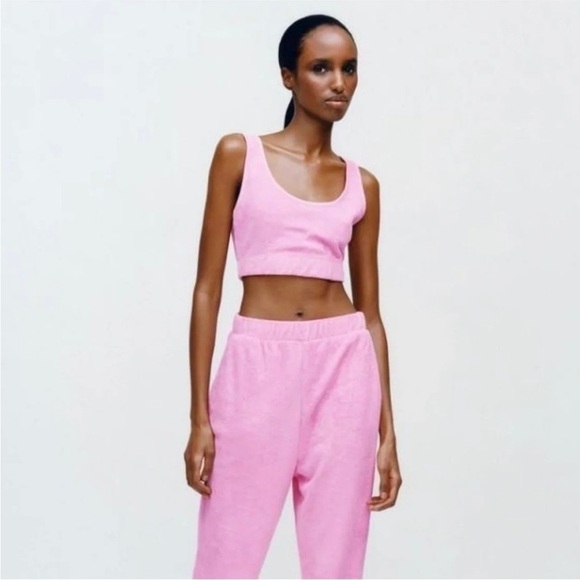 Zara hot pink terry crop top - Picture 2 of 4